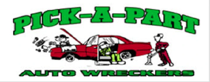 Pick-A-Part logo with auto wrecker cartoon.