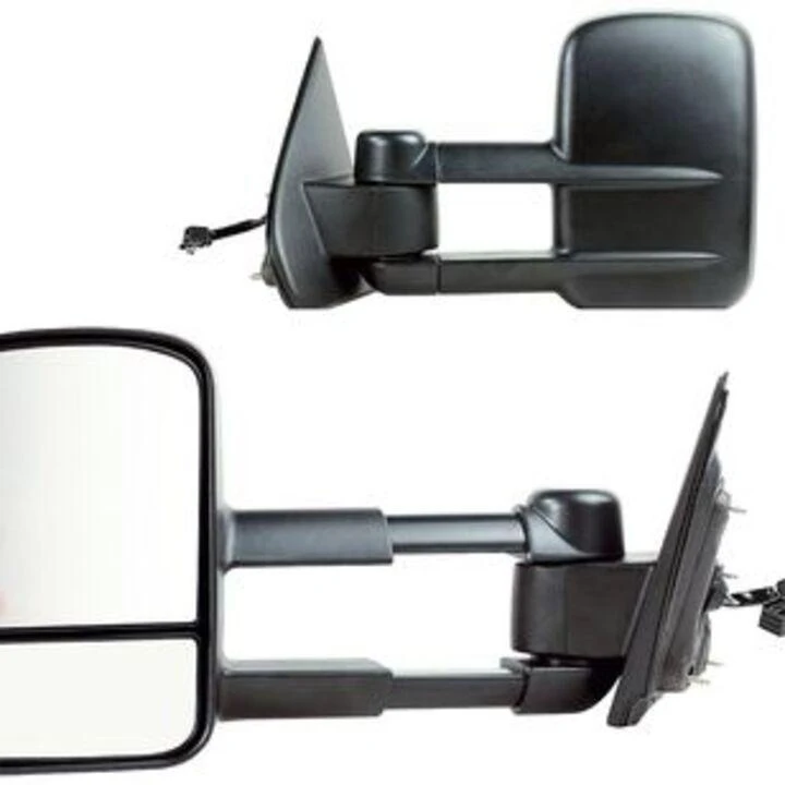 Black side mirror for vehicles, showing front and back.