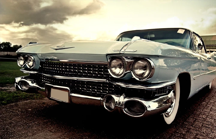 Classic car with a vintage design and chrome details.