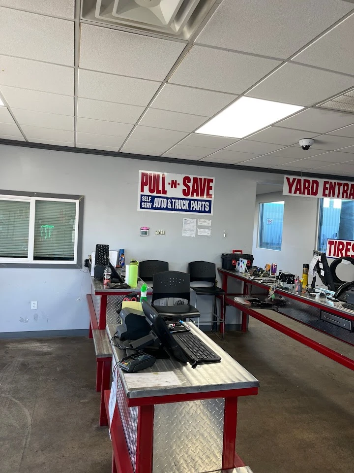 Interior of Pull N Save auto parts store.