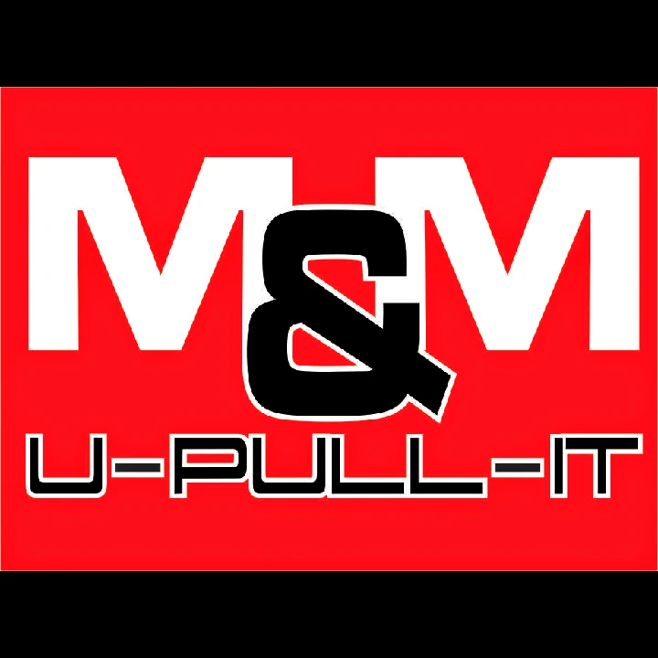 M & M U Pull It Inc logo on a red background.