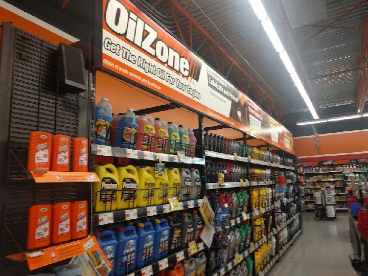 Oil products displayed at AutoZone's OilZone aisle.