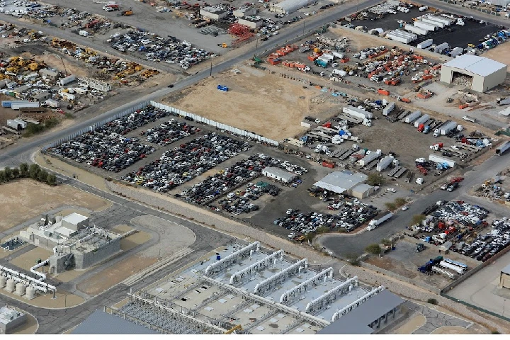 Aerial view of U-Pull Auto Parts lot.